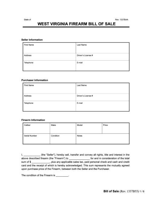 West Virginia firearm bill of sale form