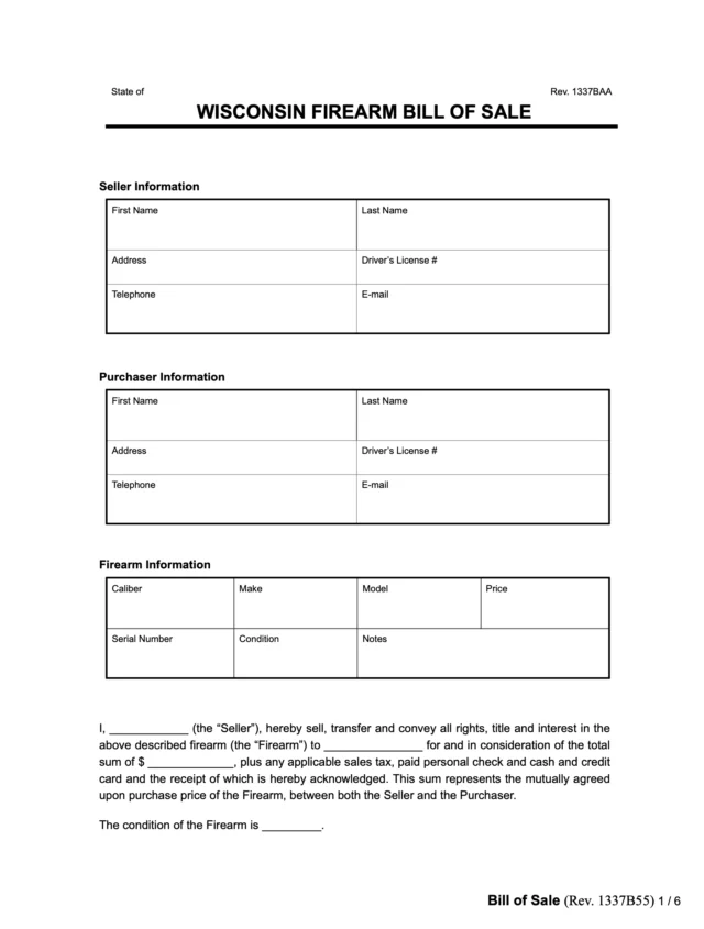 Wisconsin firearm bill of sale form