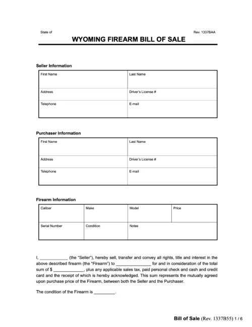 Wyoming firearm bill of sale form